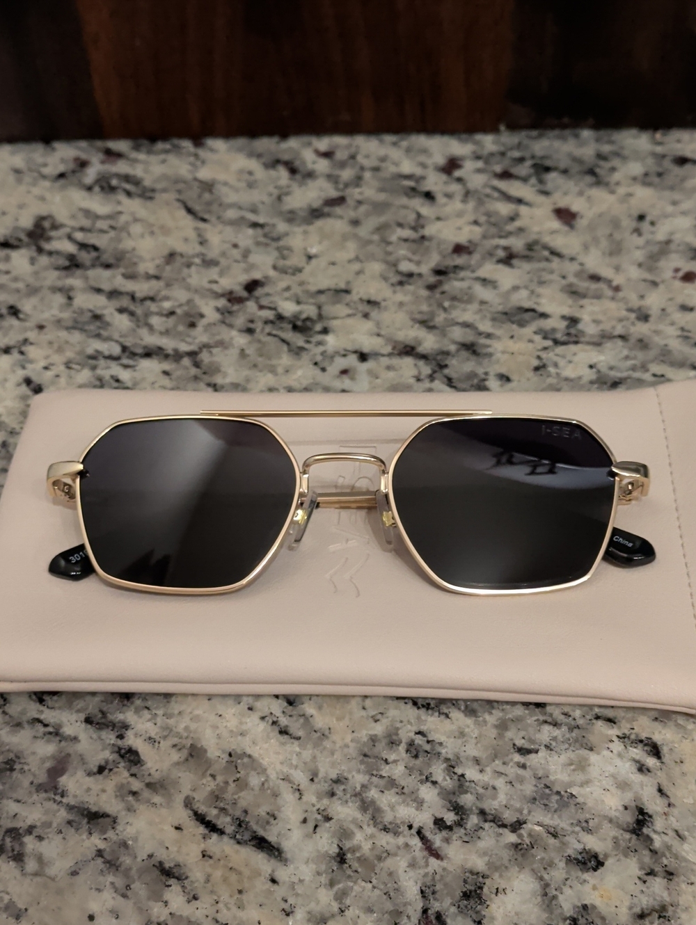 I-SEA Sara Aviator Style Sunglasses in Black Lenses with Gold Frame